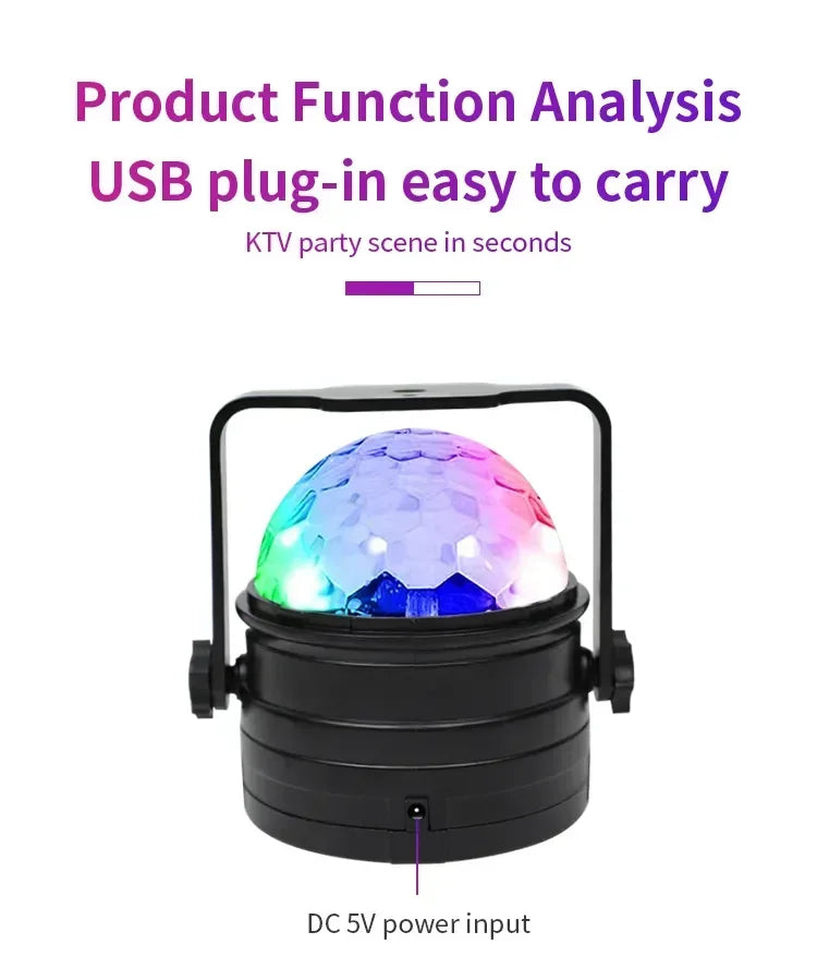 LED Stage Disco Light Rotating DJ Ball, Remote Sound, RGB Party Club Laser Show