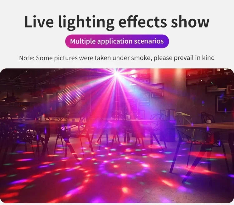 LED Stage Disco Light Rotating DJ Ball, Remote Sound, RGB Party Club Laser Show