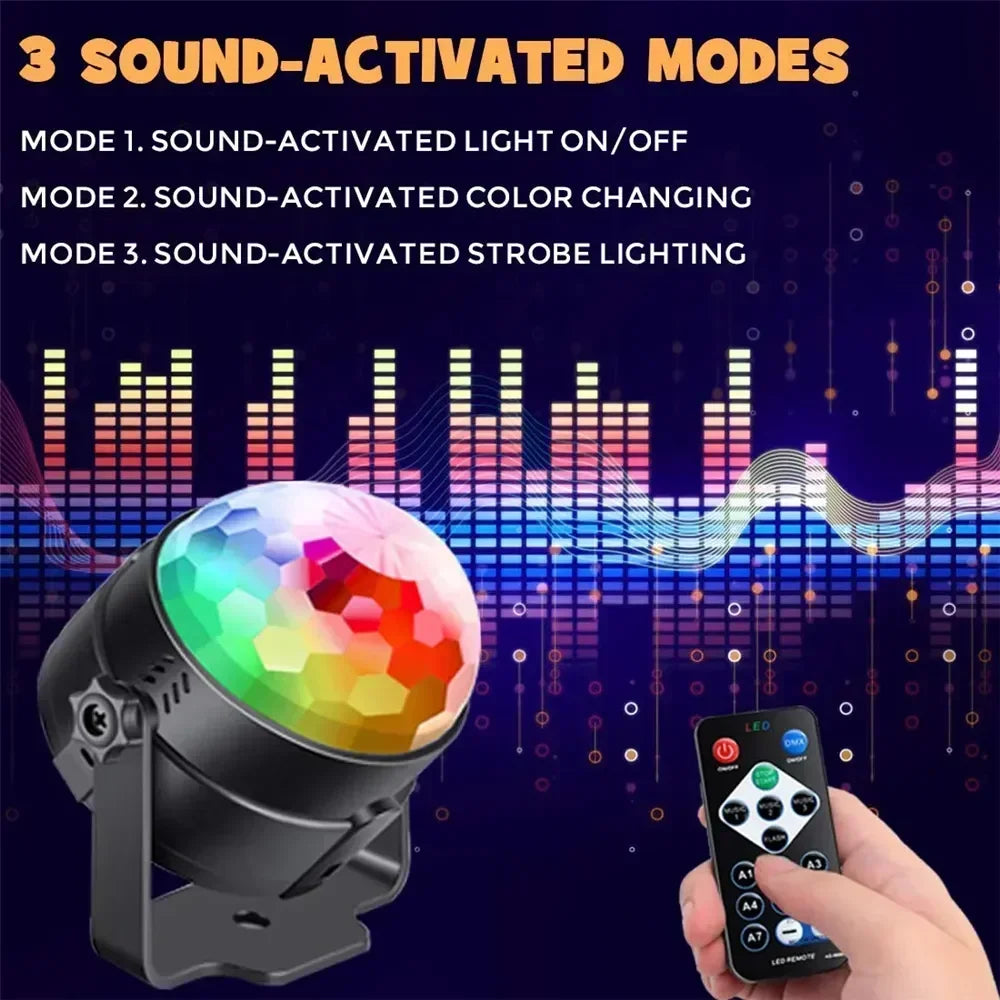 LED Stage Disco Light Rotating DJ Ball, Remote Sound, RGB Party Club Laser Show