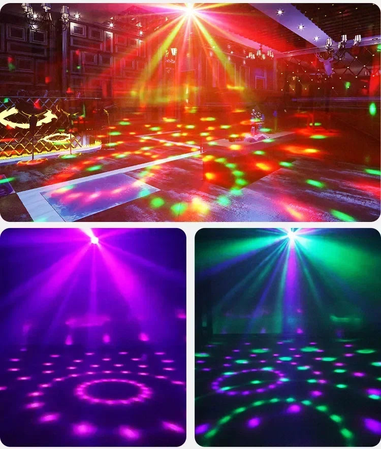 LED Stage Disco Light Rotating DJ Ball, Remote Sound, RGB Party Club Laser Show
