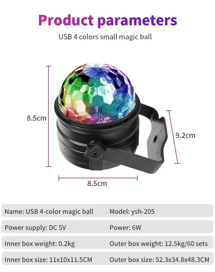 LED Stage Disco Light Rotating DJ Ball, Remote Sound, RGB Party Club Laser Show