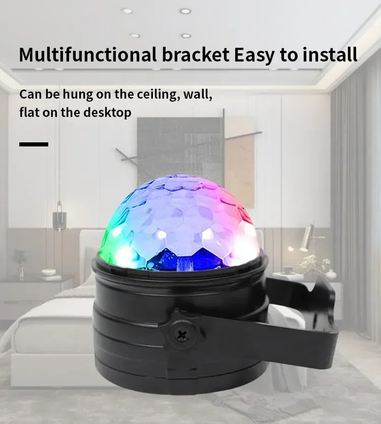 LED Stage Disco Light Rotating DJ Ball, Remote Sound, RGB Party Club Laser Show