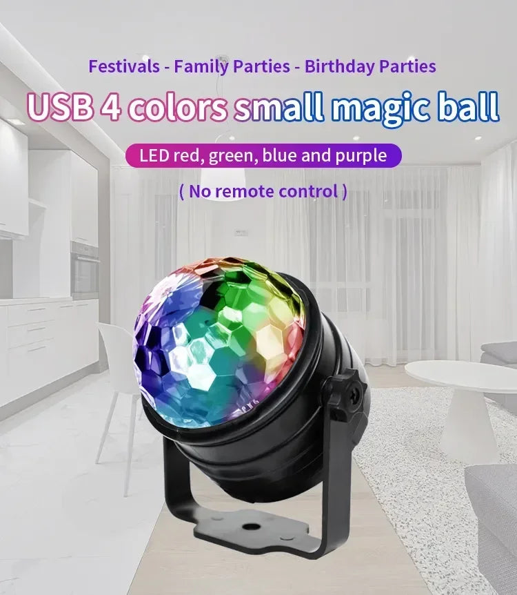 LED Stage Disco Light Rotating DJ Ball, Remote Sound, RGB Party Club Laser Show
