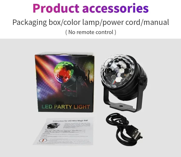 LED Stage Disco Light Rotating DJ Ball, Remote Sound, RGB Party Club Laser Show