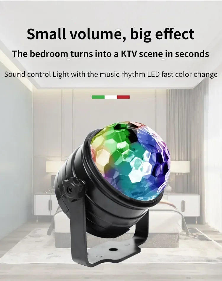 LED Stage Disco Light Rotating DJ Ball, Remote Sound, RGB Party Club Laser Show