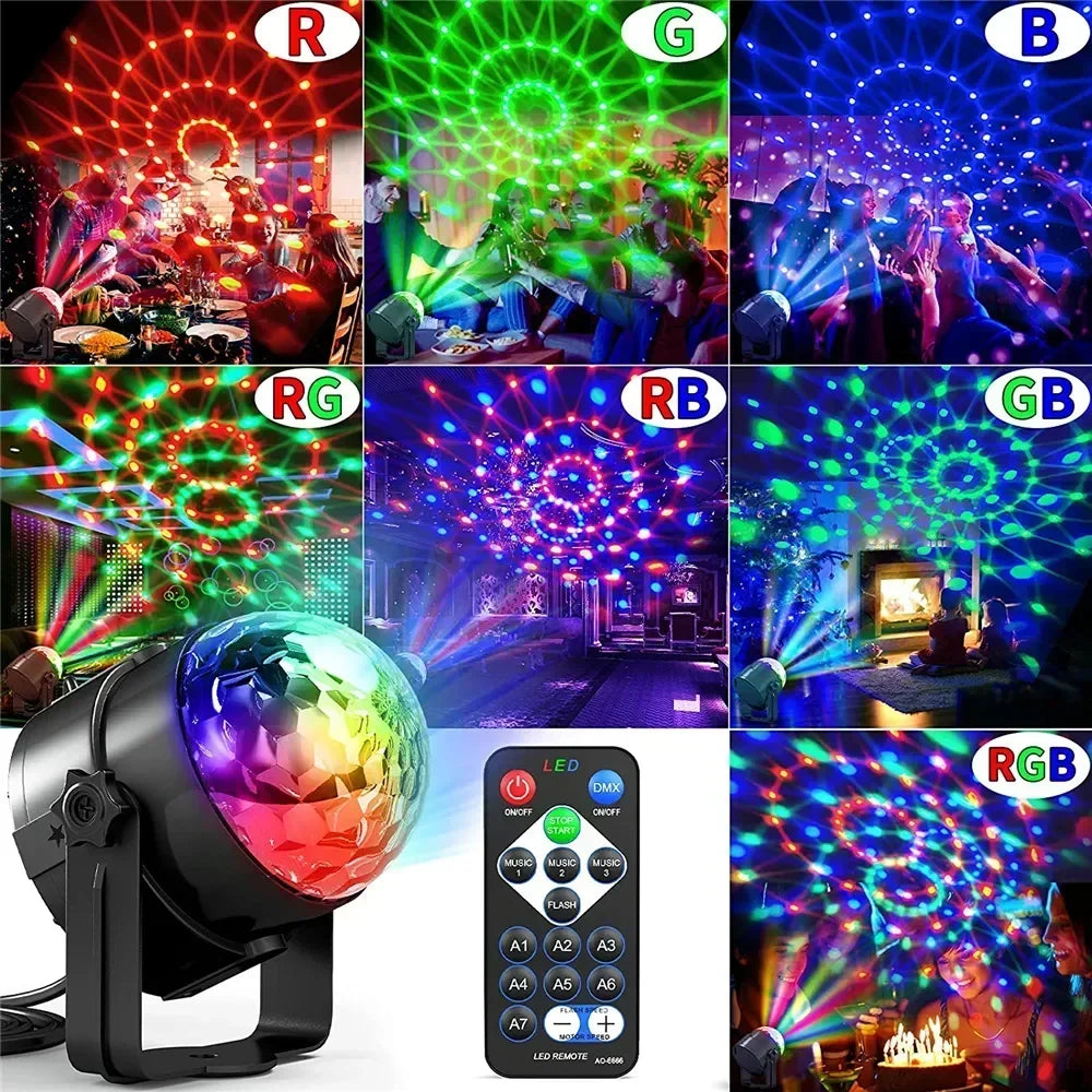 LED Stage Disco Light Rotating DJ Ball, Remote Sound, RGB Party Club Laser Show