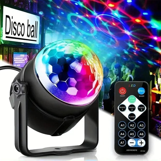 LED Stage Disco Light Rotating DJ Ball, Remote Sound, RGB Party Club Laser Show