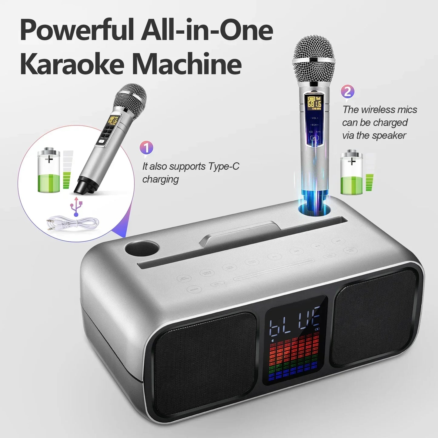 Karaoke Speaker Dual Wireless Microphone All-in-One Machine Portable Entertainment Bluetooth Subwoofer Professional Soundbox