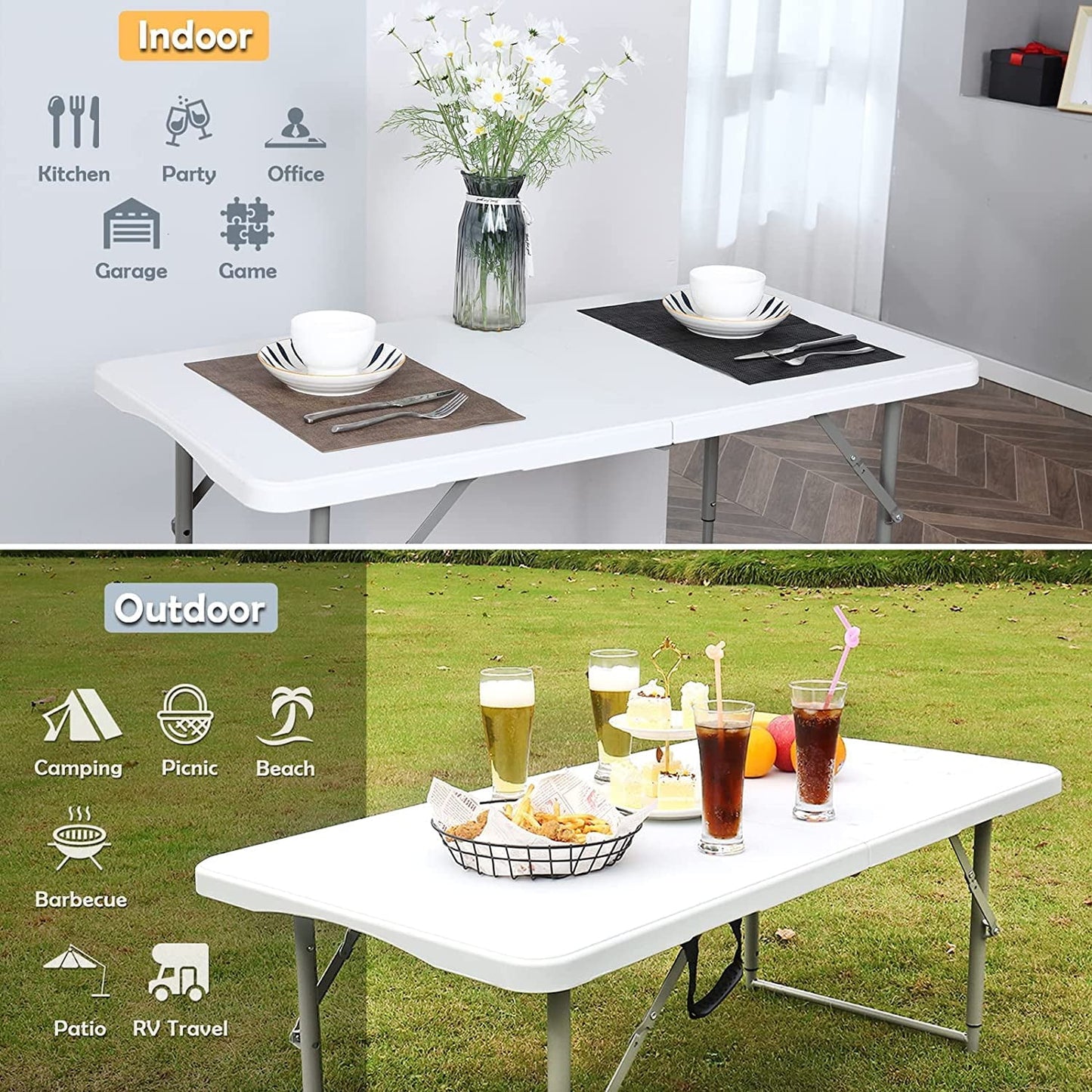 4 Foot Folding Table White