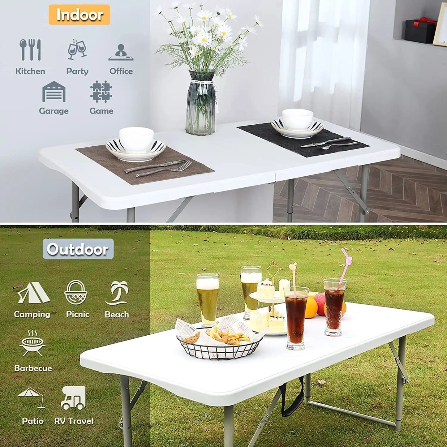 4 Foot Folding Table White