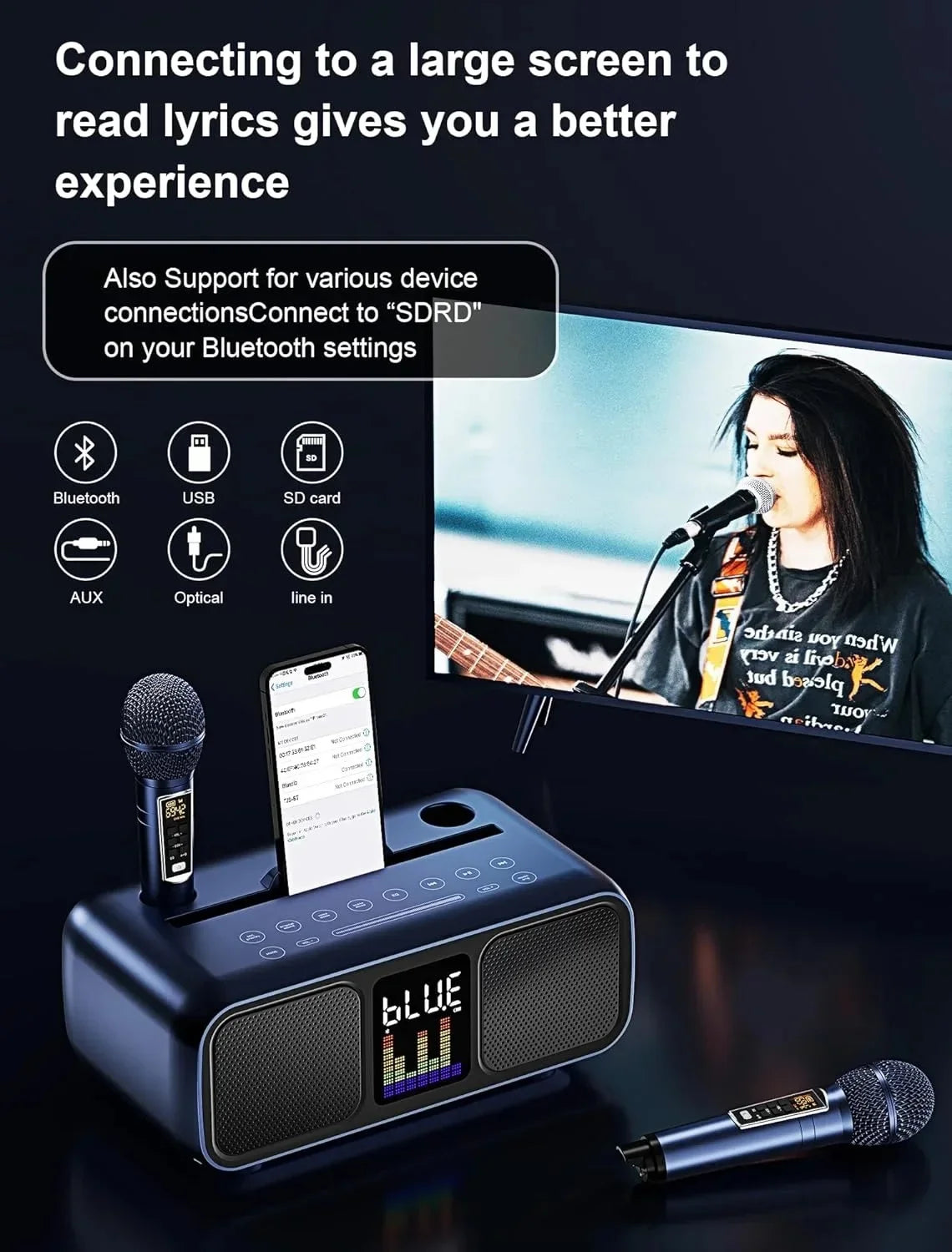 Karaoke Speaker Dual Wireless Microphone All-in-One Machine Portable Entertainment Bluetooth Subwoofer Professional Soundbox