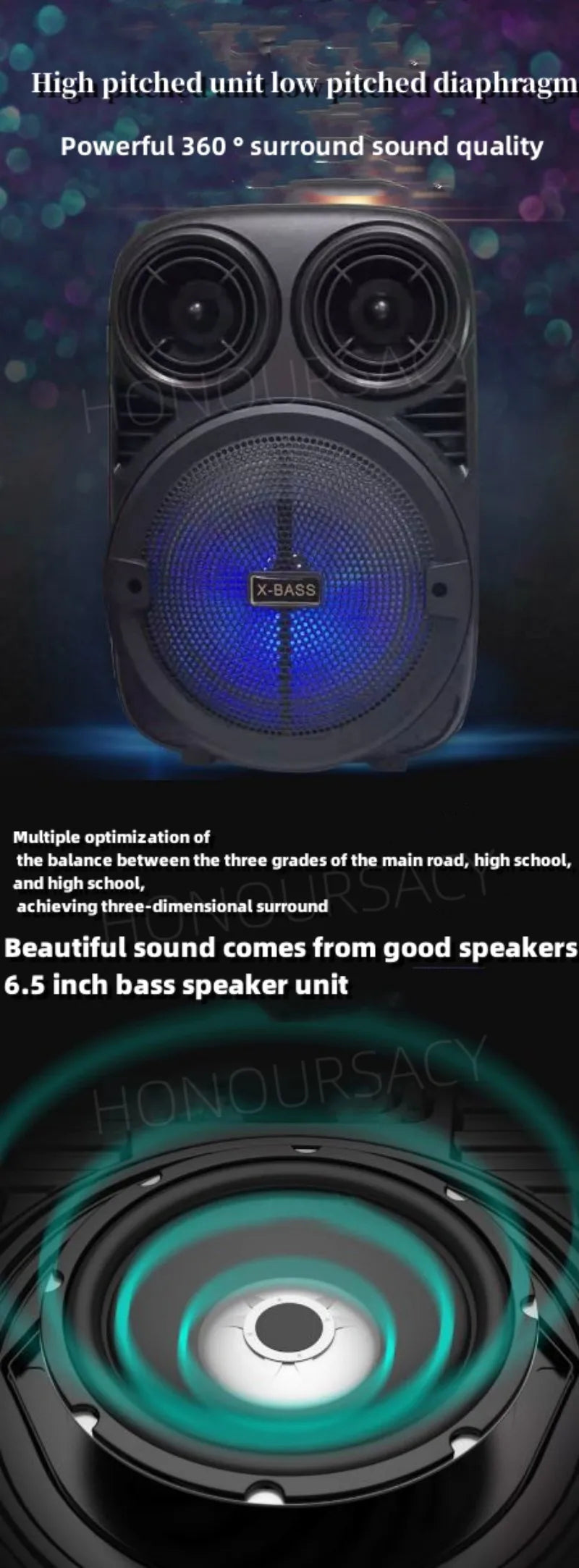 HiFi Quality Portable Bluetooth Speaker, Subwoofer, RGB Light Boom Box