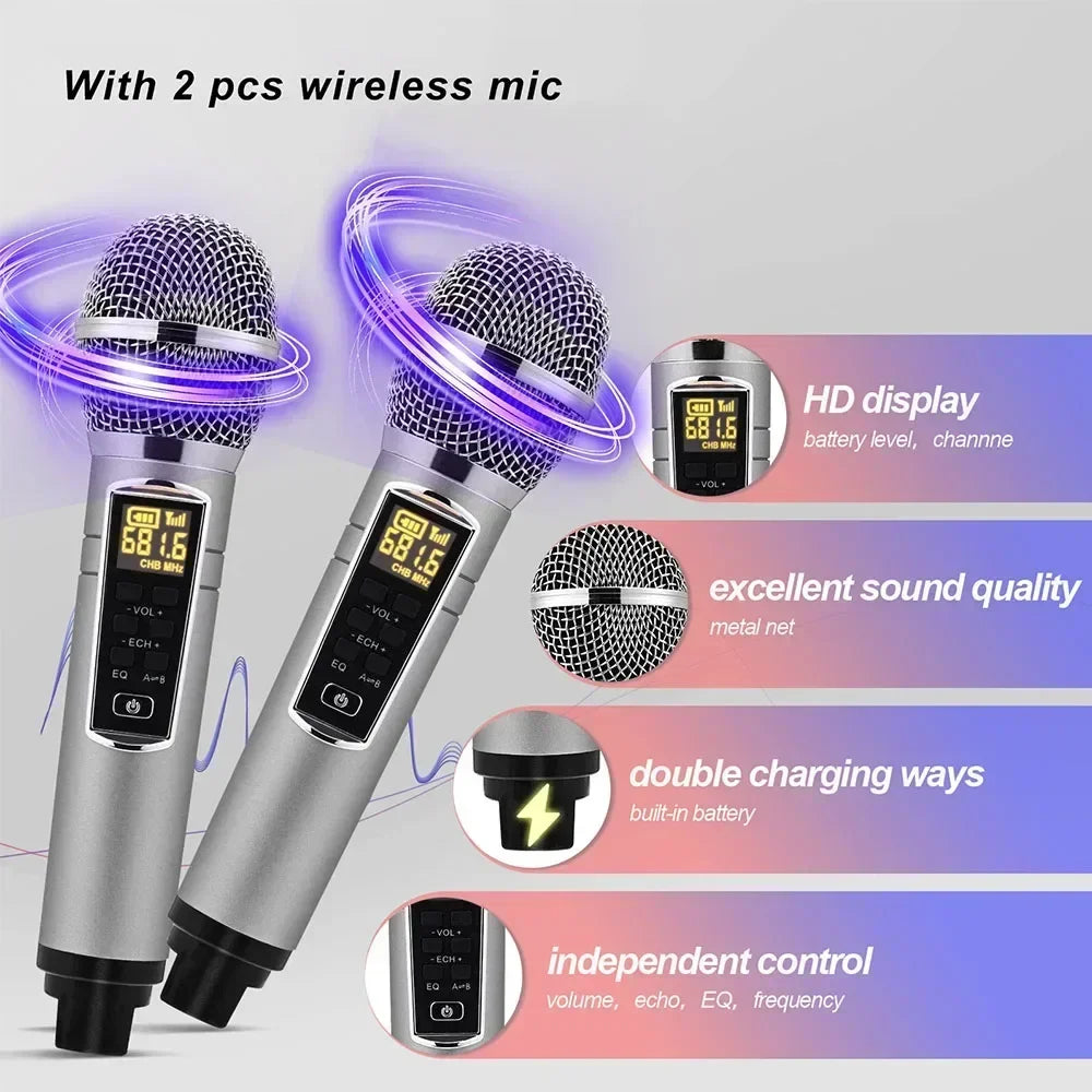 Karaoke Speaker Dual Wireless Microphone All-in-One Machine Portable Entertainment Bluetooth Subwoofer Professional Soundbox