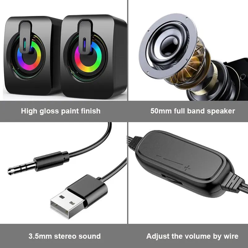 Computer Speakers PC Sound Box HIFI Stereo Microphone USB Wired Caixa De Som with LED Light For Desktop Computer & PC Laptops